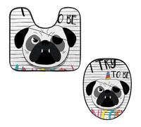 Eslifey Toilet Lid Cover and U-Shaped Toilet Floor Mat Set of 2 Pieces, Funny Pug I Try to Be Unicorn Toilet Mat Set, Machine Washable Seat Covers Non-Slip Absorbent Rugs