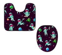 Eslifey Toilet Lid Cover and U-Shaped Toilet Floor Mat Set of 2 Pieces, Funny Spacemen Playing Toilet Mat Set, Machine Washable Seat Covers Non-Slip Absorbent Rugs