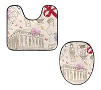 Eslifey Toilet Lid Cover and U-Shaped Toilet Floor Mat Set of 2 Pieces, Greece Elements Toilet Mat Set, Machine Washable Seat Covers Non-Slip Absorbent Rugs