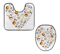 Eslifey Toilet Lid Cover and U-Shaped Toilet Floor Mat Set of 2 Pieces, Heart Golden Christmas Elements Toilet Mat Set, Machine Washable Seat Covers Non-Slip Absorbent Rugs