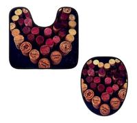 Eslifey Toilet Lid Cover and U-Shaped Toilet Floor Mat Set of 2 Pieces, Heart Shaped Oak Cork Toilet Mat Set, Machine Washable Seat Covers Non-Slip Absorbent Rugs