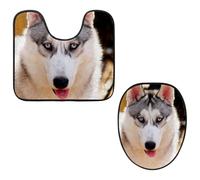 Eslifey Toilet Lid Cover and U-Shaped Toilet Floor Mat Set of 2 Pieces, Husky Toilet Mat Set, Machine Washable Seat Covers Non-Slip Absorbent Rugs