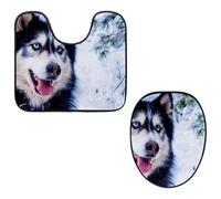 Eslifey Toilet Lid Cover and U-Shaped Toilet Floor Mat Set of 2 Pieces, Husky Toilet Mat Set, Machine Washable Seat Covers Non-Slip Absorbent Rugs