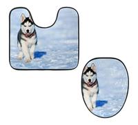Eslifey Toilet Lid Cover and U-Shaped Toilet Floor Mat Set of 2 Pieces, Husky Toilet Mat Set, Machine Washable Seat Covers Non-Slip Absorbent Rugs