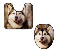 Eslifey Toilet Lid Cover and U-Shaped Toilet Floor Mat Set of 2 Pieces, Husky Toilet Mat Set, Machine Washable Seat Covers Non-Slip Absorbent Rugs