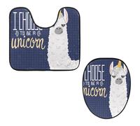 Eslifey Toilet Lid Cover and U-Shaped Toilet Floor Mat Set of 2 Pieces, I Choose to Be a Unicorn Funny Alpaca Toilet Mat Set, Machine Washable Seat Covers Non-Slip Absorbent Rugs