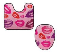 Eslifey Toilet Lid Cover and U-Shaped Toilet Floor Mat Set of 2 Pieces, Kiss Lips Toilet Mat Set, Machine Washable Seat Covers Non-Slip Absorbent Rugs