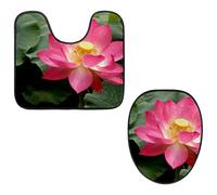Eslifey Toilet Lid Cover and U-Shaped Toilet Floor Mat Set of 2 Pieces, Lotus Blossoming Toilet Mat Set, Machine Washable Seat Covers Non-Slip Absorbent Rugs