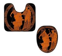 Eslifey Toilet Lid Cover and U-Shaped Toilet Floor Mat Set of 2 Pieces, Man with Bow Mythological plot of Apollo and Artemis Greek Toilet Mat Set, Machine Washable Seat Covers Non-Slip Absorbent Rugs