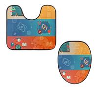 Eslifey Toilet Lid Cover and U-Shaped Toilet Floor Mat Set of 2 Pieces, Math Elements Toilet Mat Set, Machine Washable Seat Covers Non-Slip Absorbent Rugs