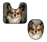 Eslifey Toilet Lid Cover and U-Shaped Toilet Floor Mat Set of 2 Pieces, Mexico Dog Chihuahua Toilet Mat Set, Machine Washable Seat Covers Non-Slip Absorbent Rugs