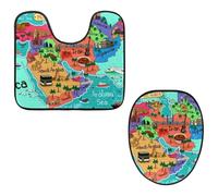 Eslifey Toilet Lid Cover and U-Shaped Toilet Floor Mat Set of 2 Pieces, Middle East Countries Map Toilet Mat Set, Machine Washable Seat Covers Non-Slip Absorbent Rugs