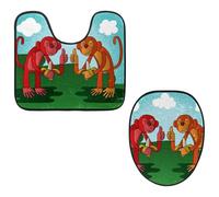 Eslifey Toilet Lid Cover and U-Shaped Toilet Floor Mat Set of 2 Pieces, Monkey Love Banana Toilet Mat Set, Machine Washable Seat Covers Non-Slip Absorbent Rugs