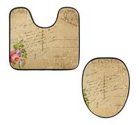 Eslifey Toilet Lid Cover and U-Shaped Toilet Floor Mat Set of 2 Pieces, Paris Postcard Toilet Mat Set, Machine Washable Seat Covers Non-Slip Absorbent Rugs