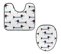 Eslifey Toilet Lid Cover and U-Shaped Toilet Floor Mat Set of 2 Pieces, Parisian Dachshund Toilet Mat Set, Machine Washable Seat Covers Non-Slip Absorbent Rugs