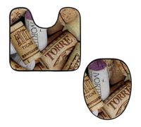 Eslifey Toilet Lid Cover and U-Shaped Toilet Floor Mat Set of 2 Pieces, Piled Cork Toilet Mat Set, Machine Washable Seat Covers Non-Slip Absorbent Rugs