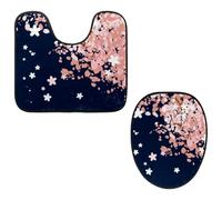 Eslifey Toilet Lid Cover and U-Shaped Toilet Floor Mat Set of 2 Pieces, Pink Cherry Blossoms Toilet Mat Set, Machine Washable Seat Covers Non-Slip Absorbent Rugs