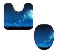 Eslifey Toilet Lid Cover and U-Shaped Toilet Floor Mat Set of 2 Pieces, Pixie Magic Fairy at Night Toilet Mat Set, Machine Washable Seat Covers Non-Slip Absorbent Rugs