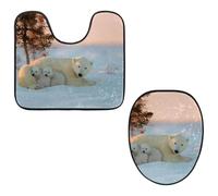 Eslifey Toilet Lid Cover and U-Shaped Toilet Floor Mat Set of 2 Pieces, Polar Bears (2) Toilet Mat Set, Machine Washable Seat Covers Non-Slip Absorbent Rugs