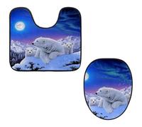 Eslifey Toilet Lid Cover and U-Shaped Toilet Floor Mat Set of 2 Pieces, Polar Bears (3) Toilet Mat Set, Machine Washable Seat Covers Non-Slip Absorbent Rugs
