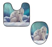 Eslifey Toilet Lid Cover and U-Shaped Toilet Floor Mat Set of 2 Pieces, Polar Bears Toilet Mat Set, Machine Washable Seat Covers Non-Slip Absorbent Rugs