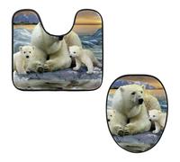 Eslifey Toilet Lid Cover and U-Shaped Toilet Floor Mat Set of 2 Pieces, Polar Bears Toilet Mat Set, Machine Washable Seat Covers Non-Slip Absorbent Rugs
