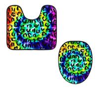 Eslifey Toilet Lid Cover and U-Shaped Toilet Floor Mat Set of 2 Pieces, Rainbow Leopard Tie Dye Spiral Toilet Mat Set, Machine Washable Seat Covers Non-Slip Absorbent Rugs