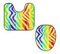Eslifey Toilet Lid Cover and U-Shaped Toilet Floor Mat Set of 2 Pieces, Rainbow Zebra Print Toilet Mat Set, Machine Washable Seat Covers Non-Slip Absorbent Rugs