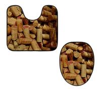 Eslifey Toilet Lid Cover and U-Shaped Toilet Floor Mat Set of 2 Pieces, Red Wine Cellar Cork Toilet Mat Set, Machine Washable Seat Covers Non-Slip Absorbent Rugs