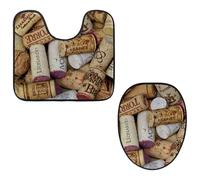 Eslifey Toilet Lid Cover and U-Shaped Toilet Floor Mat Set of 2 Pieces, Scattered Cork of Wine Toilet Mat Set, Machine Washable Seat Covers Non-Slip Absorbent Rugs