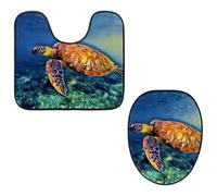 Eslifey Toilet Lid Cover and U-Shaped Toilet Floor Mat Set of 2 Pieces, Sea Turtle Underwater Wildlife Toilet Mat Set, Machine Washable Seat Covers Non-Slip Absorbent Rugs