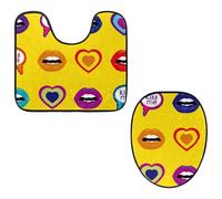 Eslifey Toilet Lid Cover and U-Shaped Toilet Floor Mat Set of 2 Pieces, Sexy Lips Kiss Toilet Mat Set, Machine Washable Seat Covers Non-Slip Absorbent Rugs