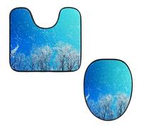 Eslifey Toilet Lid Cover and U-Shaped Toilet Floor Mat Set of 2 Pieces, Snowflake Over Trees Toilet Mat Set, Machine Washable Seat Covers Non-Slip Absorbent Rugs
