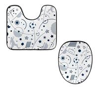 Eslifey Toilet Lid Cover and U-Shaped Toilet Floor Mat Set of 2 Pieces, Sport Football Elements Patterns Toilet Mat Set, Machine Washable Seat Covers Non-Slip Absorbent Rugs