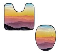 Eslifey Toilet Lid Cover and U-Shaped Toilet Floor Mat Set of 2 Pieces, Sunset Boulevard Toilet Mat Set, Machine Washable Seat Covers Non-Slip Absorbent Rugs