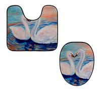 Eslifey Toilet Lid Cover and U-Shaped Toilet Floor Mat Set of 2 Pieces, Swans Kiss Toilet Mat Set, Machine Washable Seat Covers Non-Slip Absorbent Rugs