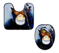 Eslifey Toilet Lid Cover and U-Shaped Toilet Floor Mat Set of 2 Pieces, Thinking Gorilla Toilet Mat Set, Machine Washable Seat Covers Non-Slip Absorbent Rugs