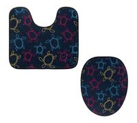 Eslifey Toilet Lid Cover and U-Shaped Toilet Floor Mat Set of 2 Pieces, Turtles Linear Style Toilet Mat Set, Machine Washable Seat Covers Non-Slip Absorbent Rugs
