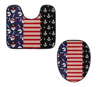 Eslifey Toilet Lid Cover and U-Shaped Toilet Floor Mat Set of 2 Pieces, Various Pirates Skulls Element Toilet Mat Set, Machine Washable Seat Covers Non-Slip Absorbent Rugs