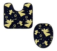Eslifey Toilet Lid Cover and U-Shaped Toilet Floor Mat Set of 2 Pieces, Vintage Angels Harps Trumpets Toilet Mat Set, Machine Washable Seat Covers Non-Slip Absorbent Rugs