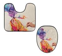 Eslifey Toilet Lid Cover and U-Shaped Toilet Floor Mat Set of 2 Pieces, Watercolor Animals Kiss Toilet Mat Set, Machine Washable Seat Covers Non-Slip Absorbent Rugs