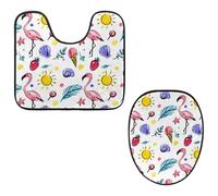 Eslifey Toilet Lid Cover and U-Shaped Toilet Floor Mat Set of 2 Pieces, Watercolor Flamingo Snail Sun Summer Pattern Toilet Mat Set, Machine Washable Seat Covers Non-Slip Absorbent Rugs