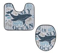 Eslifey Toilet Lid Cover and U-Shaped Toilet Floor Mat Set of 2 Pieces, Whale on Wood Board Dream Higher Than Sky Deeper Ocean Toilet Mat Set, Machine Washable Seat Covers Non-Slip Absorbent Rugs