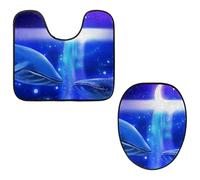 Eslifey Toilet Lid Cover and U-Shaped Toilet Floor Mat Set of 2 Pieces, Whales Kiss Toilet Mat Set, Machine Washable Seat Covers Non-Slip Absorbent Rugs