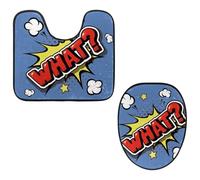 Eslifey Toilet Lid Cover and U-Shaped Toilet Floor Mat Set of 2 Pieces, What Comic Explosion Pop Art Cartoon Style Toilet Mat Set, Machine Washable Seat Covers Non-Slip Absorbent Rugs