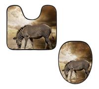 Eslifey Toilet Lid Cover and U-Shaped Toilet Floor Mat Set of 2 Pieces, Zebra Drinks Water Toilet Mat Set, Machine Washable Seat Covers Non-Slip Absorbent Rugs
