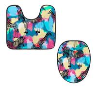 Eslifey Toilet Lid Cover and U-Shaped Toilet Floor Mat Set of 2 Pieces, Zebra Giraffe Animals Toilet Mat Set, Machine Washable Seat Covers Non-Slip Absorbent Rugs
