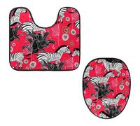 Eslifey Toilet Lid Cover and U-Shaped Toilet Floor Mat Set of 2 Pieces, Zebra Orange Print Toilet Mat Set, Machine Washable Seat Covers Non-Slip Absorbent Rugs