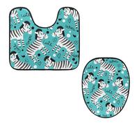 Eslifey Toilet Lid Cover and U-Shaped Toilet Floor Mat Set of 2 Pieces, Zebra Patterns Toilet Mat Set, Machine Washable Seat Covers Non-Slip Absorbent Rugs