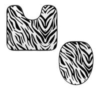 Eslifey Toilet Lid Cover and U-Shaped Toilet Floor Mat Set of 2 Pieces, Zebra Print Toilet Mat Set, Machine Washable Seat Covers Non-Slip Absorbent Rugs